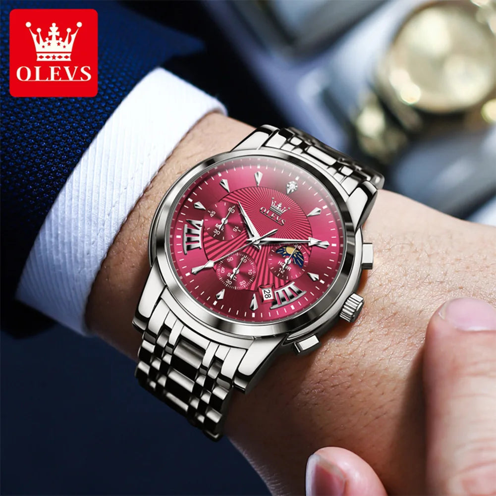 OLEVS 2892 Men Watch Original Quartz Watch Luxury Brand Waterproof Luminous Chronograph Classic Business Moon Phase Men Watch