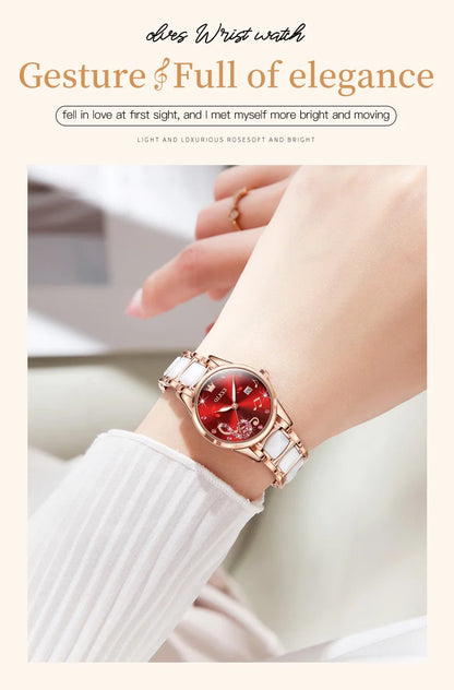 OLEVS 3605 Women Watch Top Brand High Quality Quartz Watch Exquisite Diamond Note Waterproof Dial Dress Ceramic Women Watch