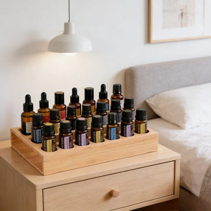 Pine Wood Essential Oil Storage Box, 24 Holes Roller Bottle Display Stand, Home Decor Organizer