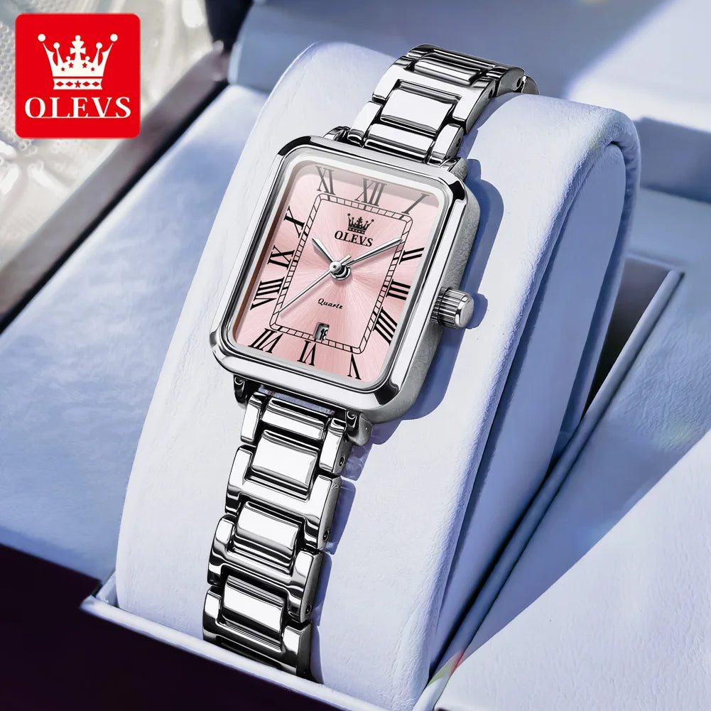 OLEVS 5641 Women Watch Fashion Simple Retro Square Roman Dial Date Waterproof Watch Elegant Luxury Rose Gold Quartz Women Watch