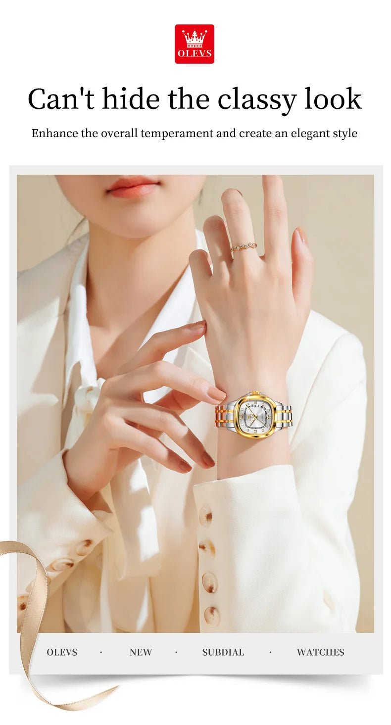 OLEVS 9810 Women Watch Automatic Mechanical Watch Simple Roman Scale Square Diamond Women Watch Waterproof Calendar Dress Watch