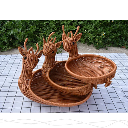 Rattan Woven Fruit Basket Cute Shape Fruit Bowls Tray Vegetable Snack Basket Novelty Animal Shaped Home Decor Organizer Handmade