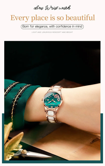 OLEVS 3605 Women Watch Top Brand High Quality Quartz Watch Exquisite Diamond Note Waterproof Dial Dress Ceramic Women Watch