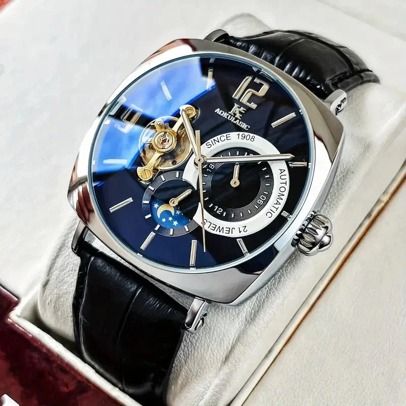 [Fashionable Men's Mechanical Watch] a Stylish and Versatile High-Value Vintage Mechanical Watch Featuring a Skeleton Dial, Hollow Design, and Alloy Case - an Elegant Men's Watch Suitable for Both Business and Casual Wear.