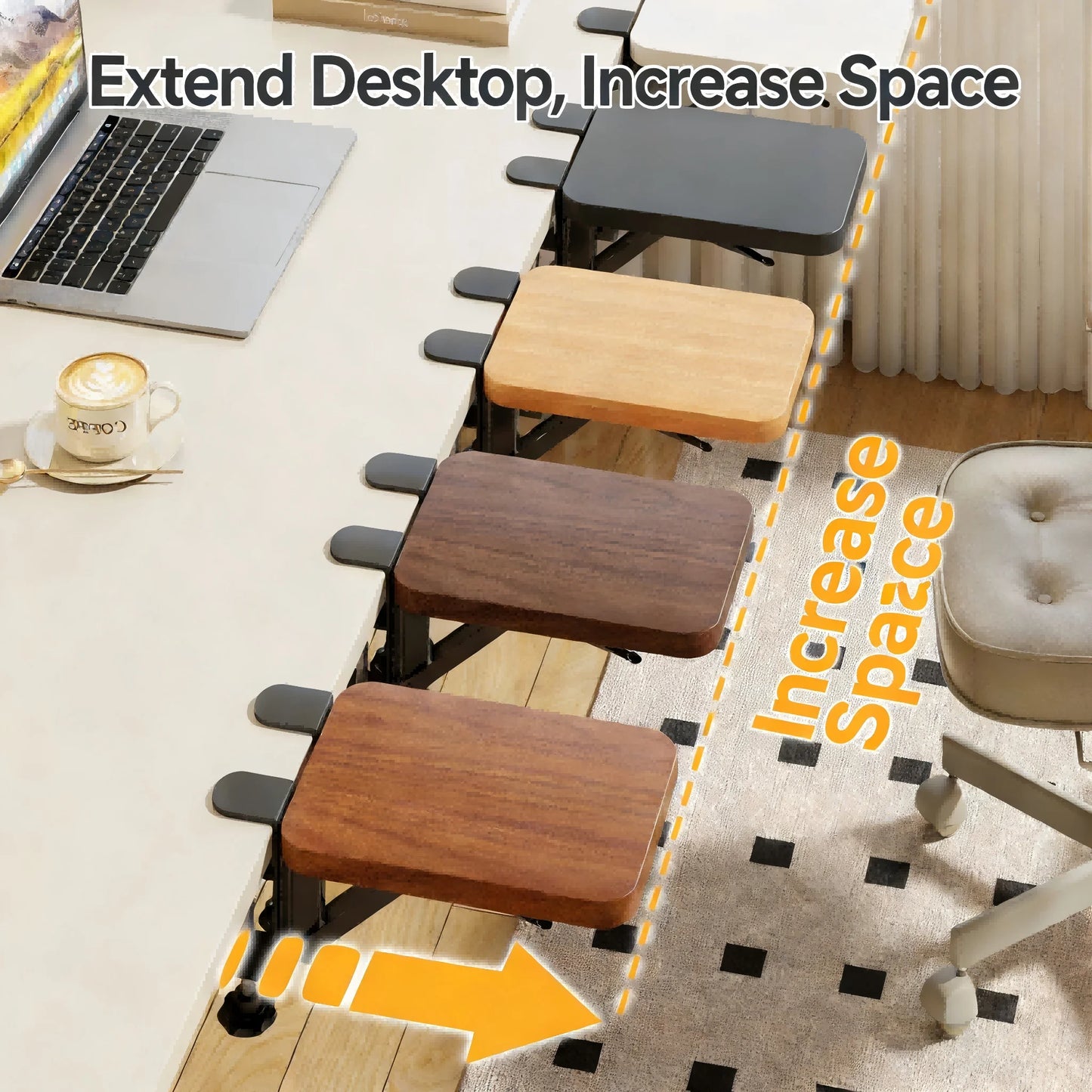 Ergonomic Laptop Riser & Keyboard Tray, FoldableDesk Arm Mounted Extender, Space Saving Office Desk Organizer for Home Workspace