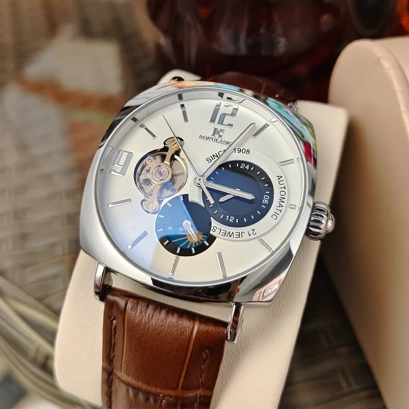 [Fashionable Men's Mechanical Watch] a Stylish and Versatile High-Value Vintage Mechanical Watch Featuring a Skeleton Dial, Hollow Design, and Alloy Case - an Elegant Men's Watch Suitable for Both Business and Casual Wear.