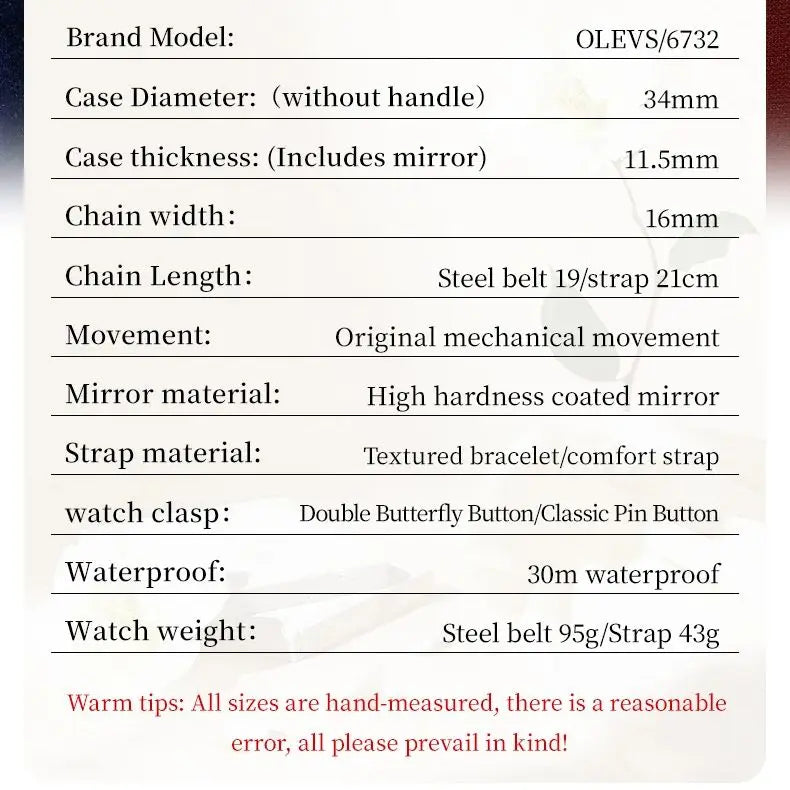 OLEVS 6732 Women Watch Top Luxury Brand All Automatic Mechanical Watch Hollow Diamond Exquisite Dial Dress Bracelet Women Watch