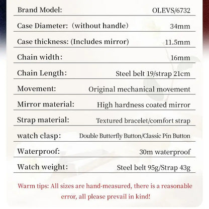 OLEVS 6732 Women Watch Top Luxury Brand All Automatic Mechanical Watch Hollow Diamond Exquisite Dial Dress Bracelet Women Watch