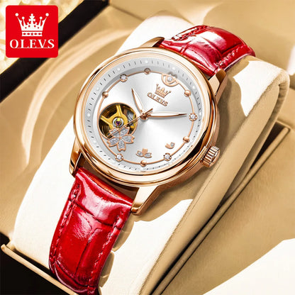 OLEVS 6732 Women Watch Top Luxury Brand All Automatic Mechanical Watch Hollow Diamond Exquisite Dial Dress Bracelet Women Watch