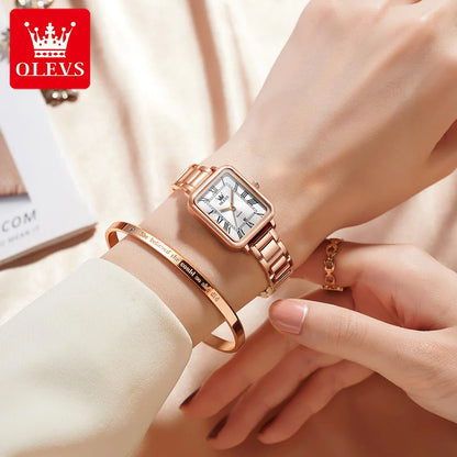 OLEVS 5641 Women Watch Fashion Simple Retro Square Roman Dial Date Waterproof Watch Elegant Luxury Rose Gold Quartz Women Watch