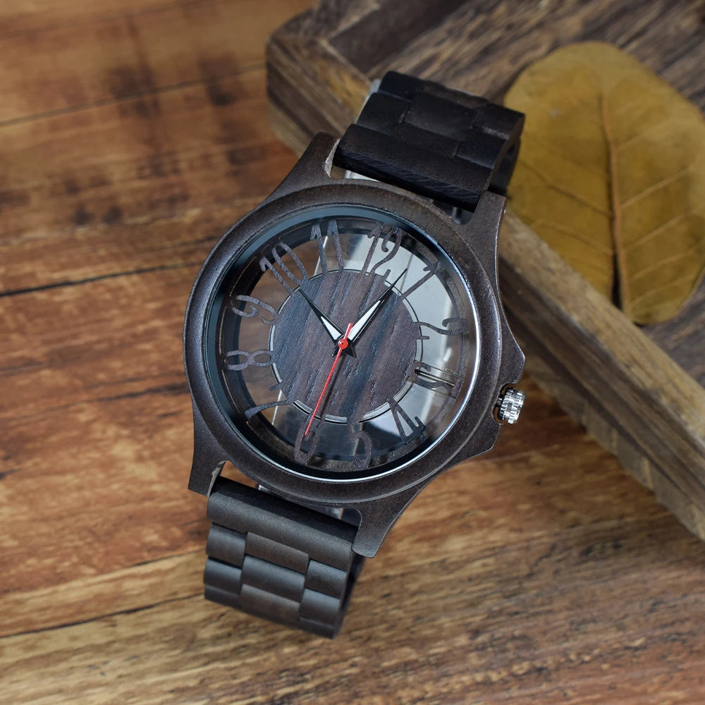 Wooden Watches for Men Handmade  Engraved Wood Watch Analog Quartz Men's Wooden Watch