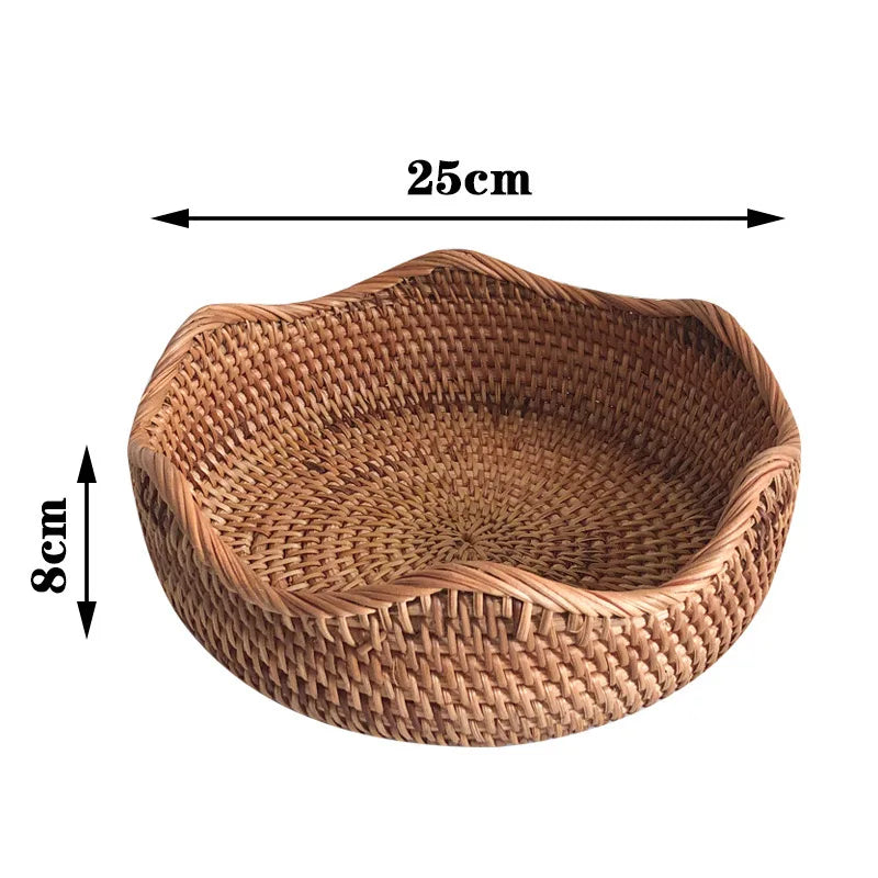Round Rattan Storage Baskets Set Handwoven Wicker Organizer for Home Decor Kitchen Bathroom Bedroom Decorative Storage Bins