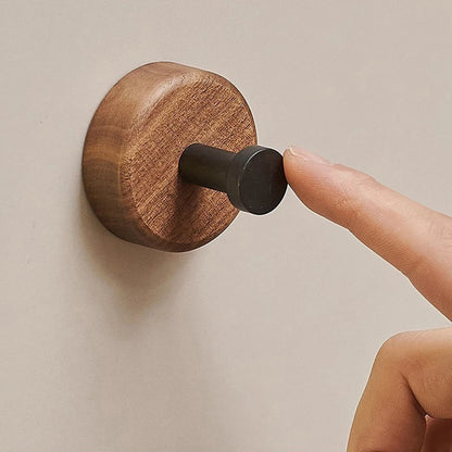 Self-adhesive Solid Wood Hook Walnut Hanging Hanger Bathroom Bedroom Wall Hook for Key Bag Towel Coat Home Decor Organizer Hook