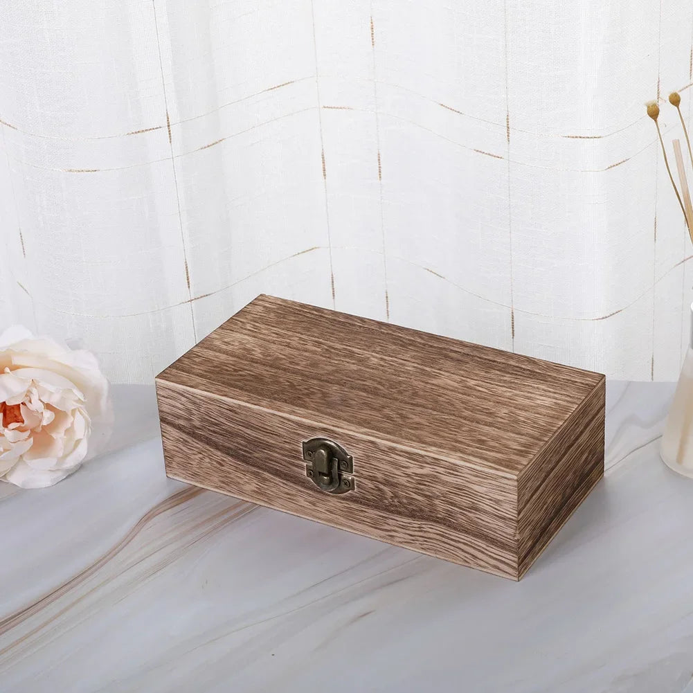 Antique Style Wooden Carbonization Gift Box Rectangular Burnt Wood Hairpin Storage Home Decor Organizer for Jewelry Keepsakes