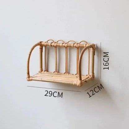 Rattan Wall Shelves Home Organizer Kitchen Storage Living Room Home Decor Small Bookshelf Nordic Log Style Storage Rack