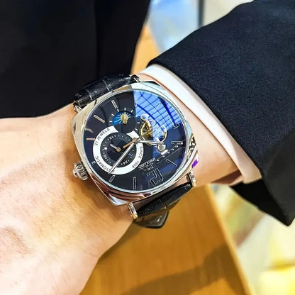 [Fashionable Men's Mechanical Watch] a Stylish and Versatile High-Value Vintage Mechanical Watch Featuring a Skeleton Dial, Hollow Design, and Alloy Case - an Elegant Men's Watch Suitable for Both Business and Casual Wear.