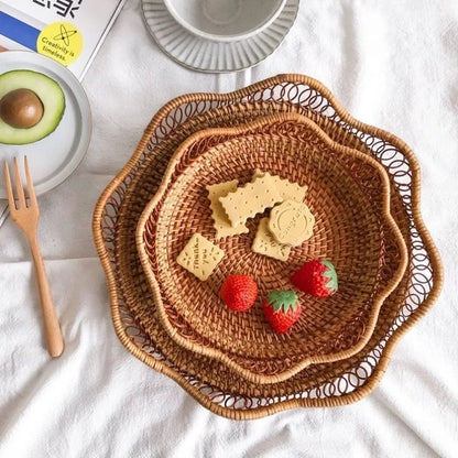 Round Rattan Storage Baskets Set Handwoven Wicker Organizer for Home Decor Kitchen Bathroom Bedroom Decorative Storage Bins