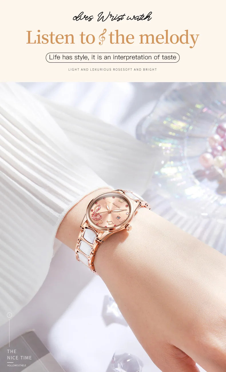 OLEVS 3605 Women Watch Top Brand High Quality Quartz Watch Exquisite Diamond Note Waterproof Dial Dress Ceramic Women Watch