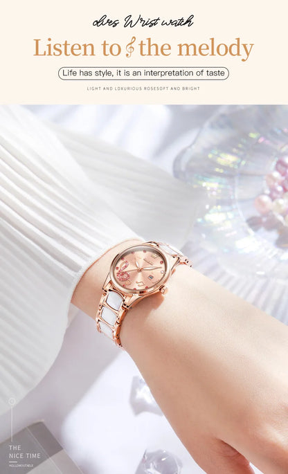 OLEVS 3605 Women Watch Top Brand High Quality Quartz Watch Exquisite Diamond Note Waterproof Dial Dress Ceramic Women Watch
