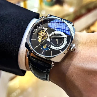 [Fashionable Men's Mechanical Watch] a Stylish and Versatile High-Value Vintage Mechanical Watch Featuring a Skeleton Dial, Hollow Design, and Alloy Case - an Elegant Men's Watch Suitable for Both Business and Casual Wear.
