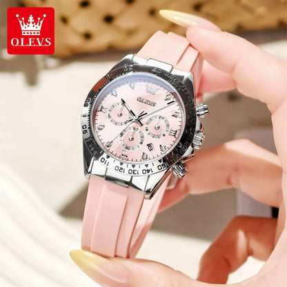 OLEVS 5618 Women Watch HD Multi Functional Waterproof Luminous Chronograph Sports Silicone Strap Luxury Brand Quartz Women Watch
