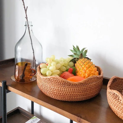 Round Rattan Storage Baskets Set Handwoven Wicker Organizer for Home Decor Kitchen Bathroom Bedroom Decorative Storage Bins