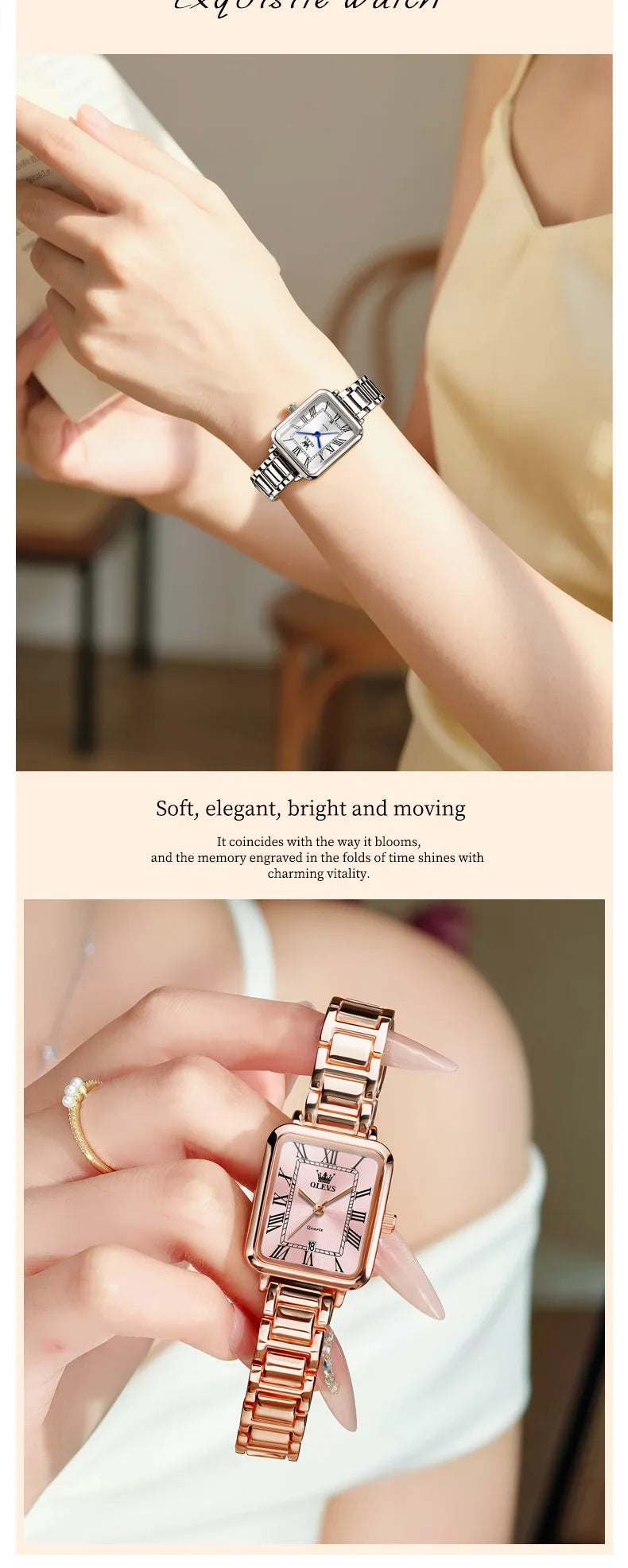 OLEVS 5641 Women Watch Fashion Simple Retro Square Roman Dial Date Waterproof Watch Elegant Luxury Rose Gold Quartz Women Watch