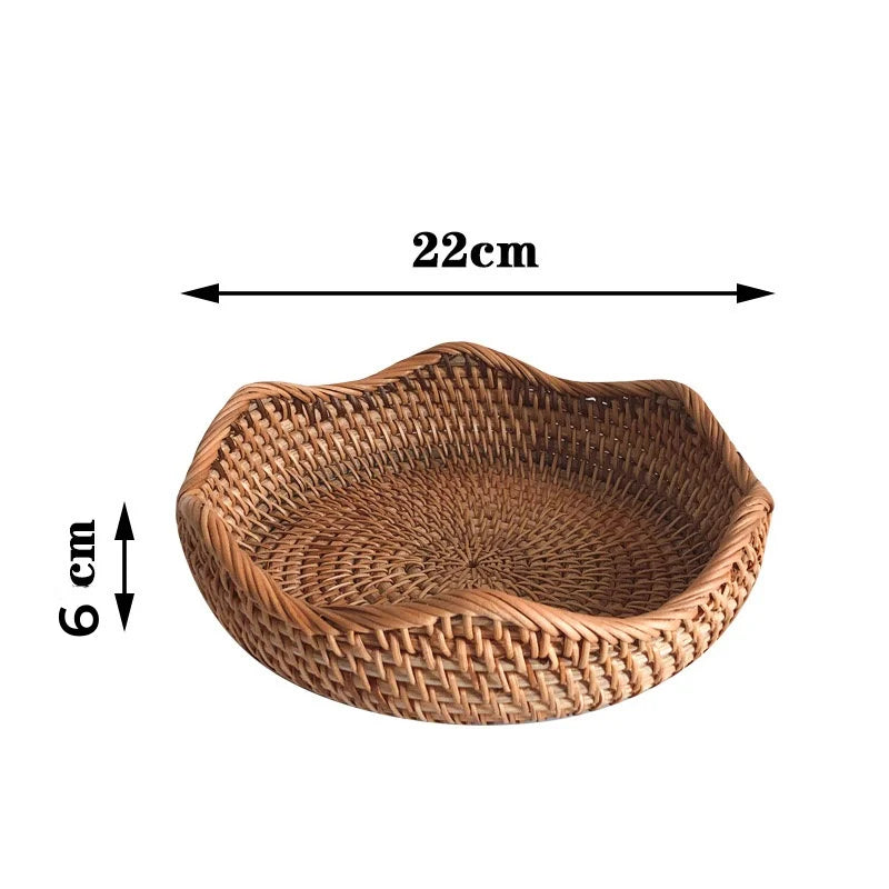Round Rattan Storage Baskets Set Handwoven Wicker Organizer for Home Decor Kitchen Bathroom Bedroom Decorative Storage Bins