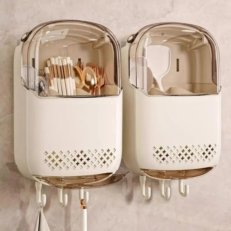㉤Kitchen Utensil Organizer Wall Mounted Cutlery Holder Kitchen Wall-mounted Shelf Organizer With Dustproof Cover For Tableware detail view