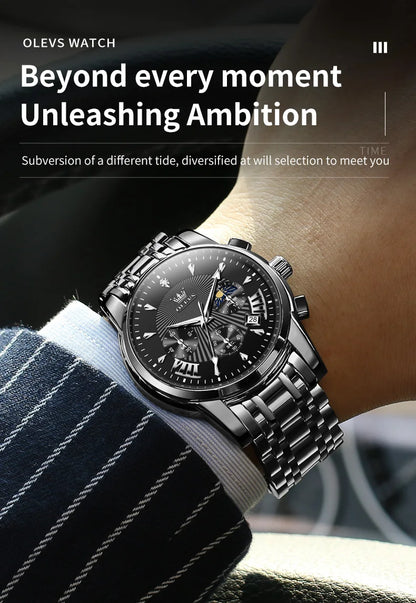 OLEVS 2892 Men Watch Original Quartz Watch Luxury Brand Waterproof Luminous Chronograph Classic Business Moon Phase Men Watch