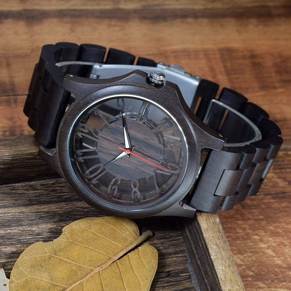 Wooden Watches for Men Handmade  Engraved Wood Watch Analog Quartz Men's Wooden Watch