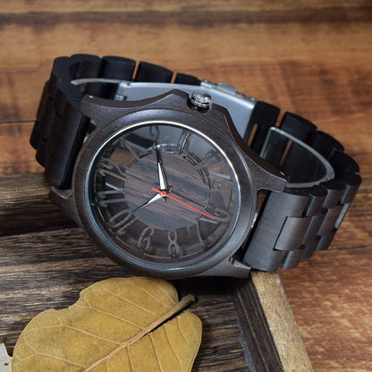 Wooden Watches for Men Handmade  Engraved Wood Watch Analog Quartz Men's Wooden Watch