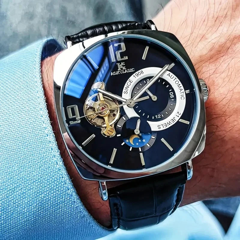 [Fashionable Men's Mechanical Watch] a Stylish and Versatile High-Value Vintage Mechanical Watch Featuring a Skeleton Dial, Hollow Design, and Alloy Case - an Elegant Men's Watch Suitable for Both Business and Casual Wear.