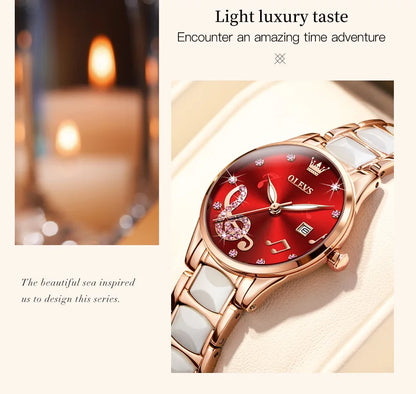 OLEVS 3605 Women Watch Top Brand High Quality Quartz Watch Exquisite Diamond Note Waterproof Dial Dress Ceramic Women Watch
