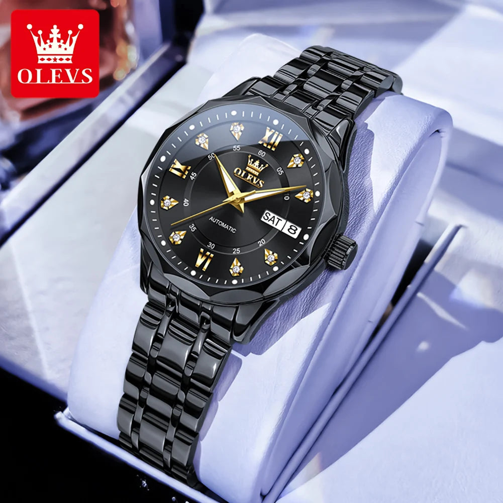 OLEVS 6727 Luxury Women Watch Brand Original All Automatic Mechanical Watch Roman Diamond Double Calendar Waterproof Women Watch