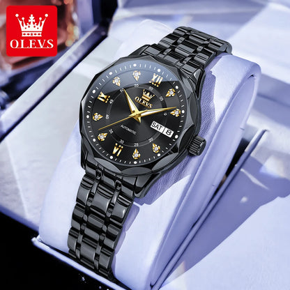 OLEVS 6727 Luxury Women Watch Brand Original All Automatic Mechanical Watch Roman Diamond Double Calendar Waterproof Women Watch