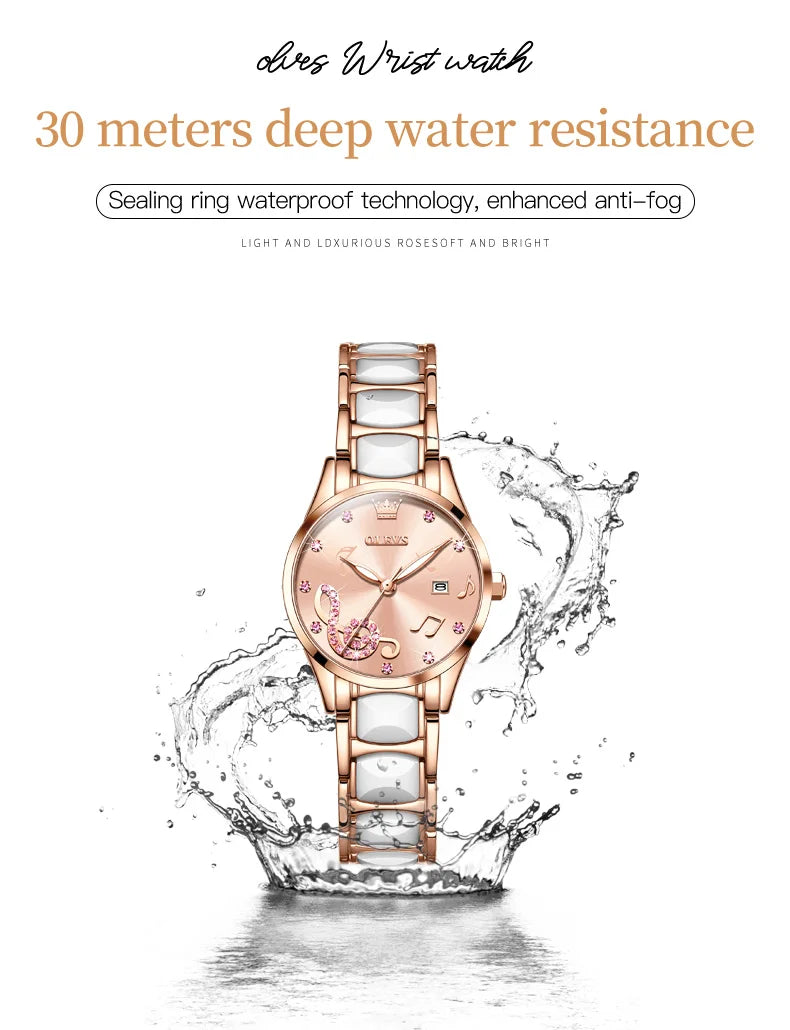OLEVS 3605 Women Watch Top Brand High Quality Quartz Watch Exquisite Diamond Note Waterproof Dial Dress Ceramic Women Watch