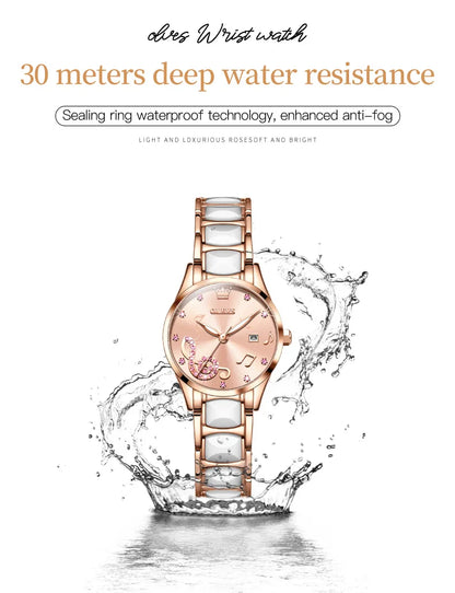 OLEVS 3605 Women Watch Top Brand High Quality Quartz Watch Exquisite Diamond Note Waterproof Dial Dress Ceramic Women Watch