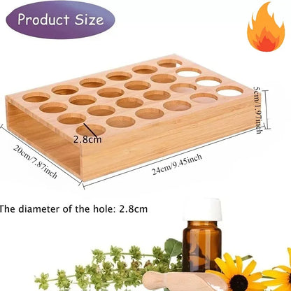 Pine Wood Essential Oil Storage Box, 24 Holes Roller Bottle Display Stand, Home Decor Organizer