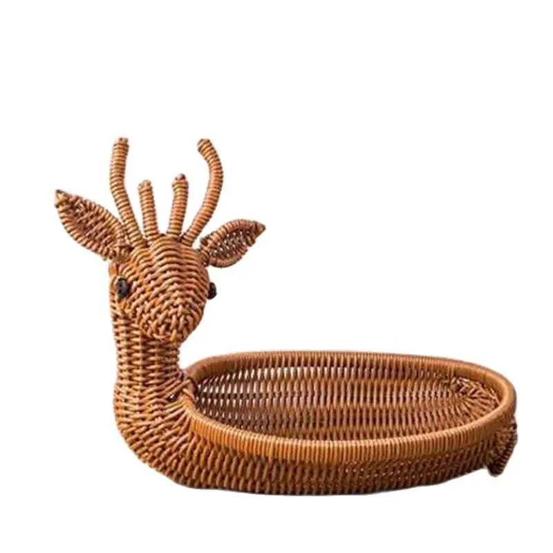 Rattan Woven Fruit Basket Cute Shape Fruit Bowls Tray Vegetable Snack Basket Novelty Animal Shaped Home Decor Organizer Handmade