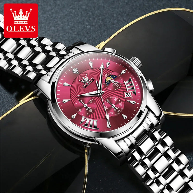 OLEVS 2892 Men Watch Original Quartz Watch Luxury Brand Waterproof Luminous Chronograph Classic Business Moon Phase Men Watch detail view