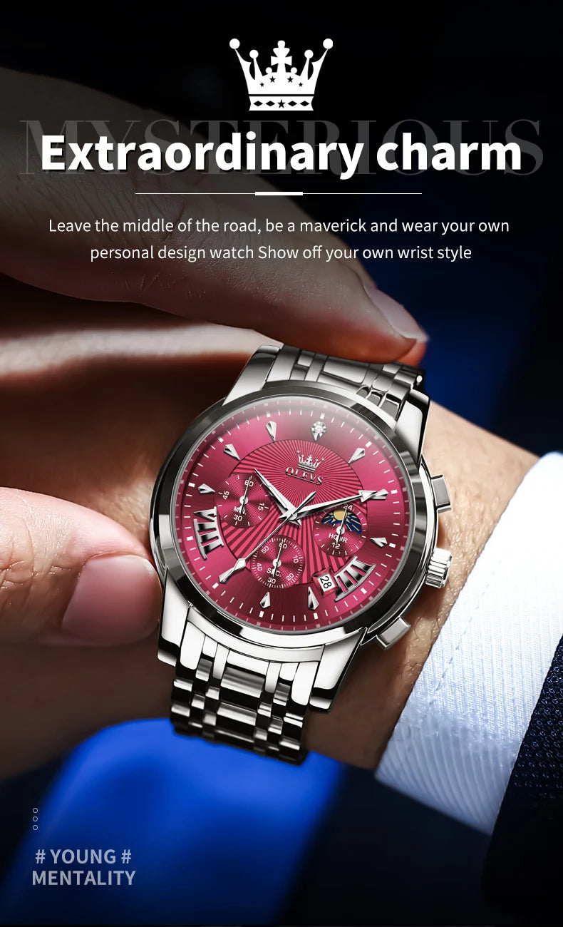 OLEVS 2892 Men Watch Original Quartz Watch Luxury Brand Waterproof Luminous Chronograph Classic Business Moon Phase Men Watch