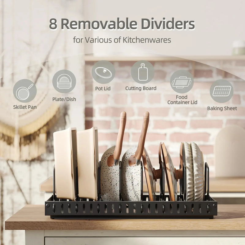 Kitchen Multifunctional Organizer - Pull-Out for Pots/Pans, Sliding Lid Holder, Spice Rack & Dish Drying Racks Drawer Organizer detail view