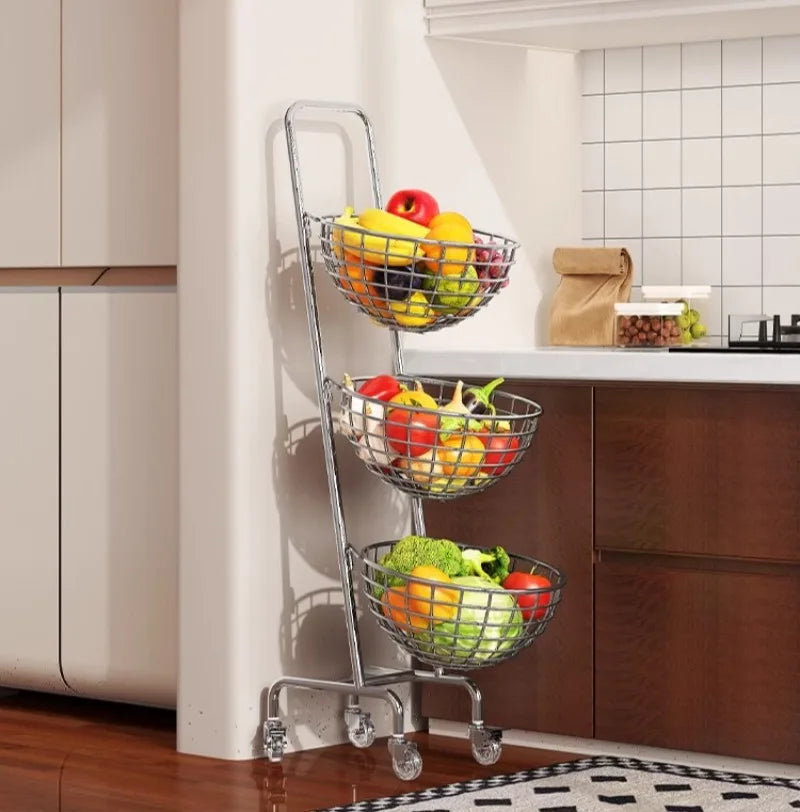 Fruit Vegetable Kitchen Organizer Cart Movable Layered Kitchen Storage Basket Wheels Modern Corner Organizers Rack Home Items