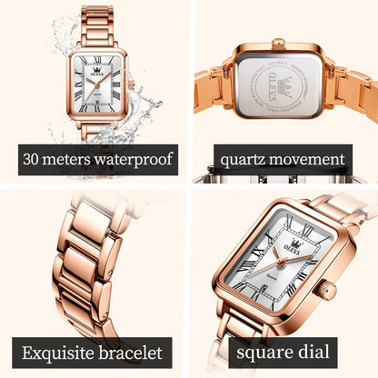 OLEVS 5641 Women Watch Fashion Simple Retro Square Roman Dial Date Waterproof Watch Elegant Luxury Rose Gold Quartz Women Watch