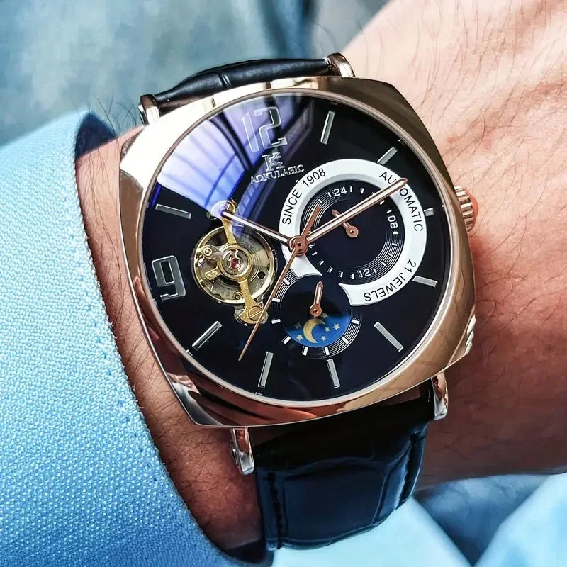 [Fashionable Men's Mechanical Watch] a Stylish and Versatile High-Value Vintage Mechanical Watch Featuring a Skeleton Dial, Hollow Design, and Alloy Case - an Elegant Men's Watch Suitable for Both Business and Casual Wear.