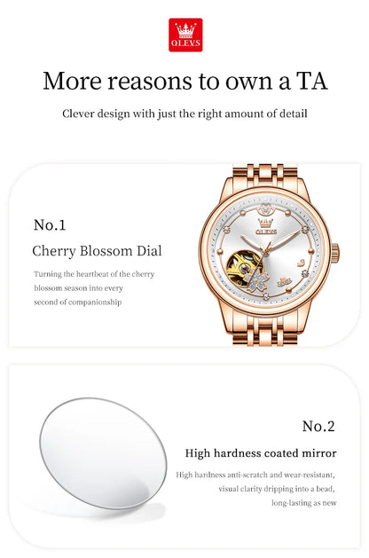 OLEVS 6732 Women Watch Top Luxury Brand All Automatic Mechanical Watch Hollow Diamond Exquisite Dial Dress Bracelet Women Watch