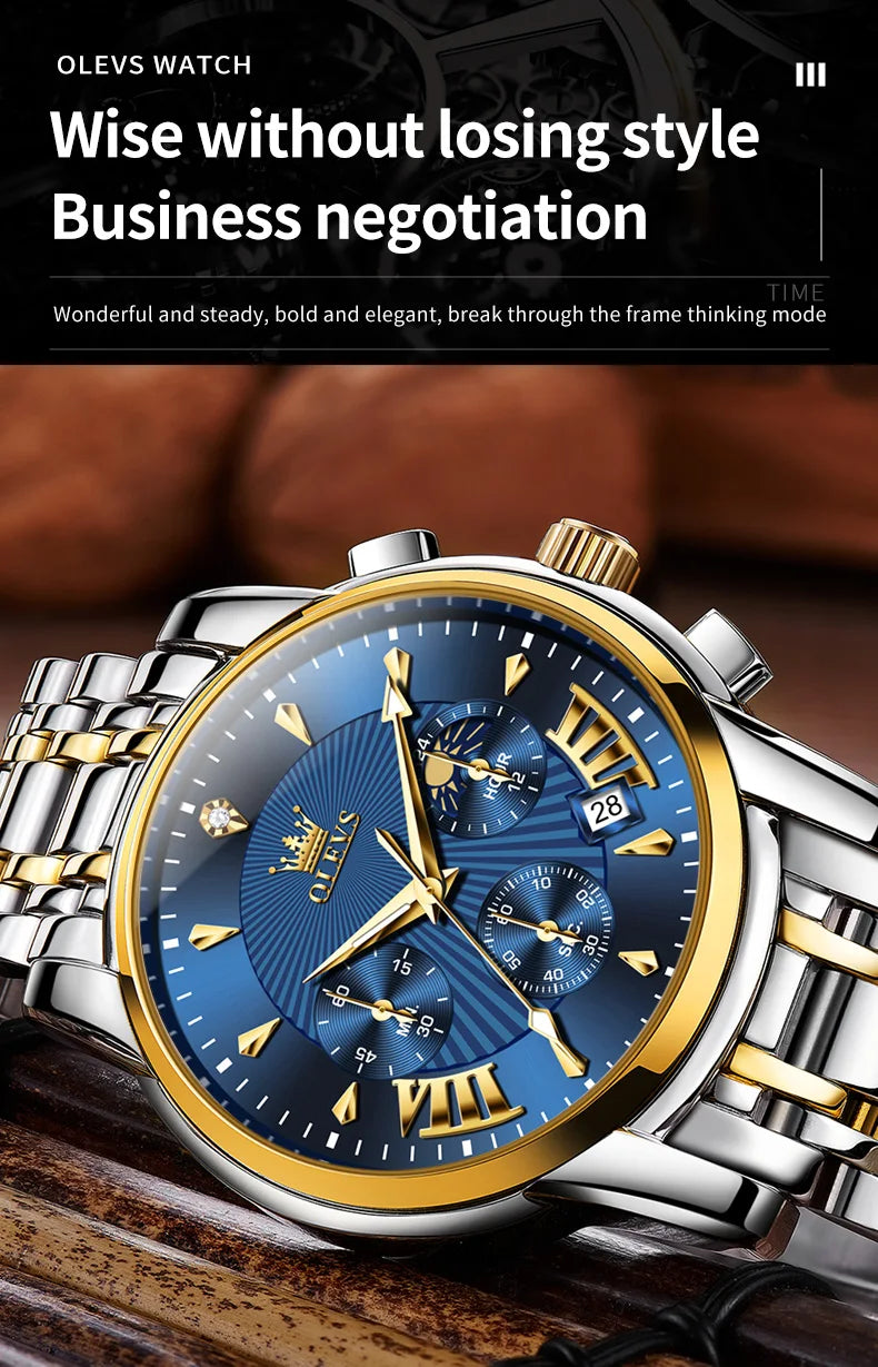 OLEVS 2892 Men Watch Original Quartz Watch Luxury Brand Waterproof Luminous Chronograph Classic Business Moon Phase Men Watch