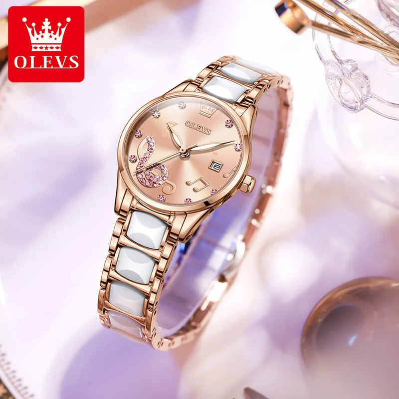 OLEVS 3605 Women Watch Top Brand High Quality Quartz Watch Exquisite Diamond Note Waterproof Dial Dress Ceramic Women Watch detail view