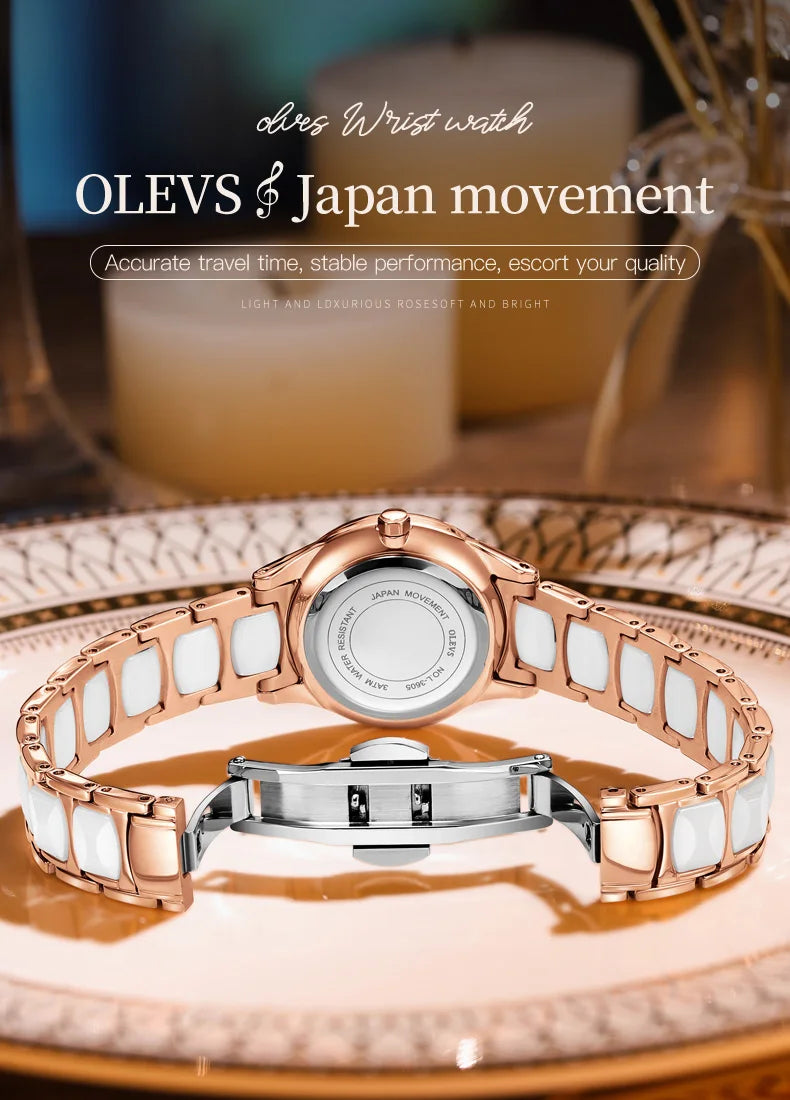 OLEVS 3605 Women Watch Top Brand High Quality Quartz Watch Exquisite Diamond Note Waterproof Dial Dress Ceramic Women Watch